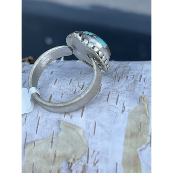 Number 8 Turquoise Sterling Silver Ring Adjustable 6-9 Southwest Navajo Style - Picture 6 of 6